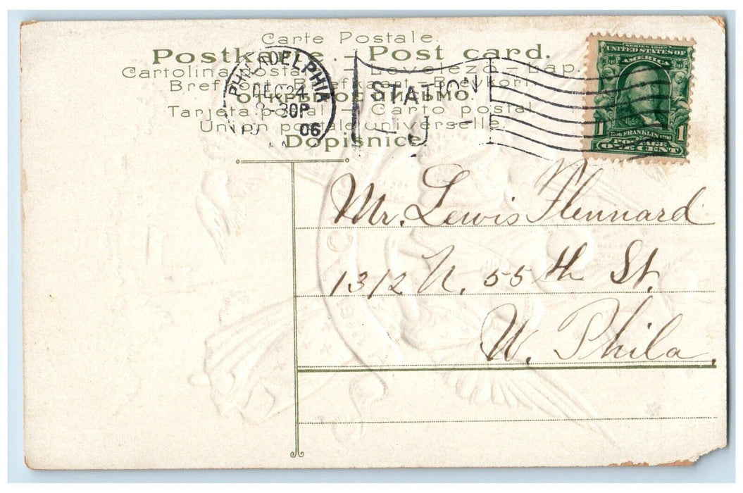 1906 Christmas Floating Angels Head Embossed Philadelphia PA Antique Postcard