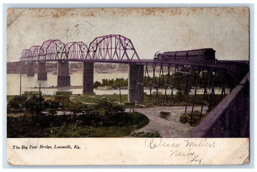 1907 Big Four Bridge Locomotive Train Trees Louisville Kentucky Vintage Postcard