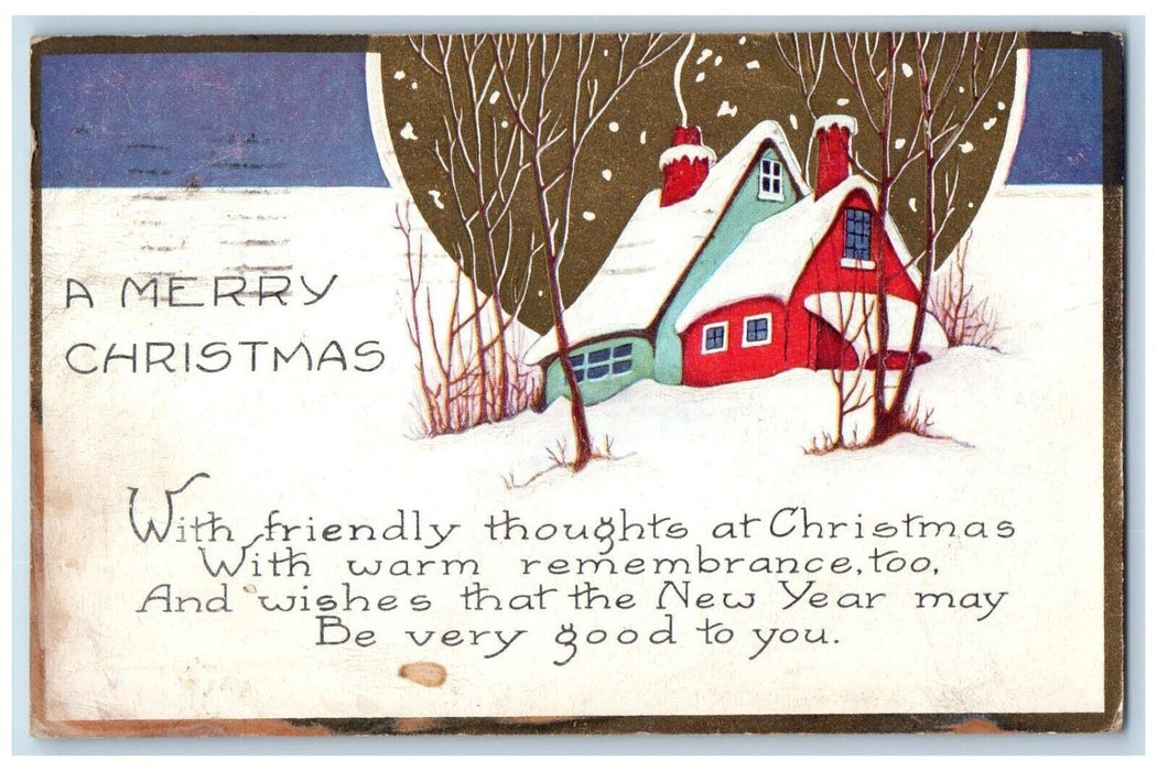 1932 Christmas House Winter Chimney Embossed Roanoke Virginia VA Posted Postcard