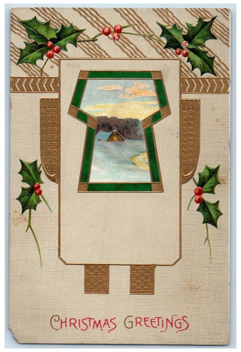 1910 Christmas Greetings Berries Winter Art Nouveau Northumberland PA Postcard