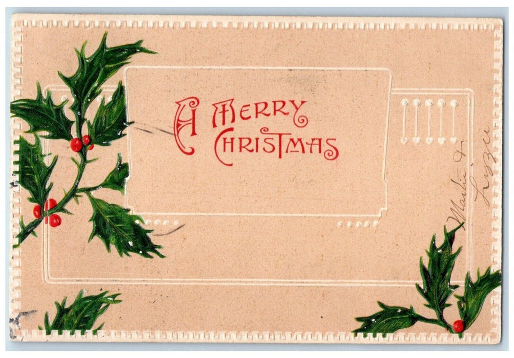 1907 Christmas Minimalist Holly Berries Chambersburg Pennsylvania PA Postcard