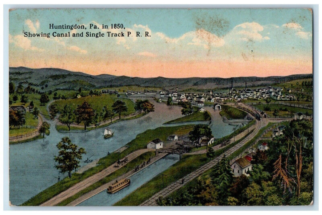 1917 Showing Canal Single Track Railroad River Huntingdon Pennsylvania Postcard