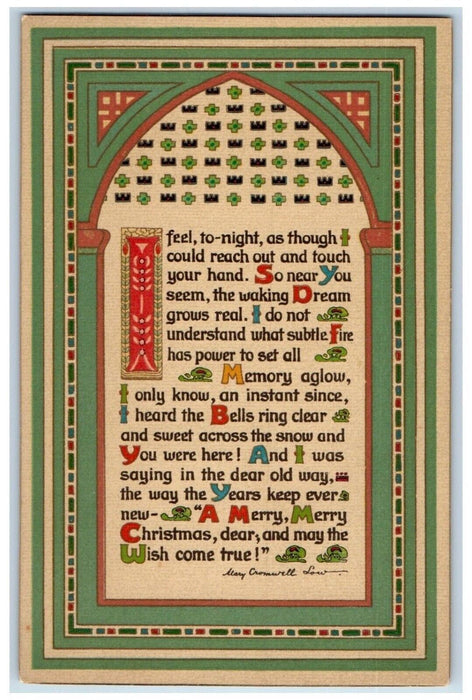 c1910's Christmas Poem Arts Crafts Cromwell Low Embossed Posted Antique Postcard