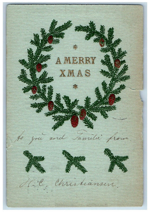 1905 Merry Christmas Pine Cone Embossed Washington DC Posted Antique Postcard