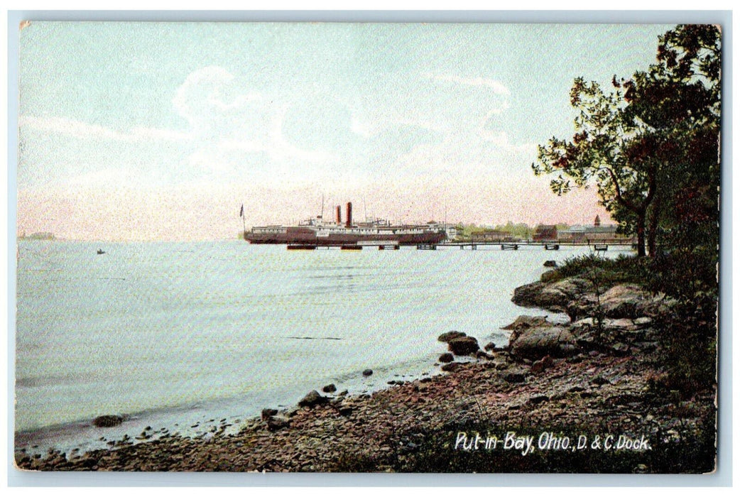 c1905 D. & C. Dock Steamer Ship S.S. Scene Put-in-bay Ohio OH Antique Postcard