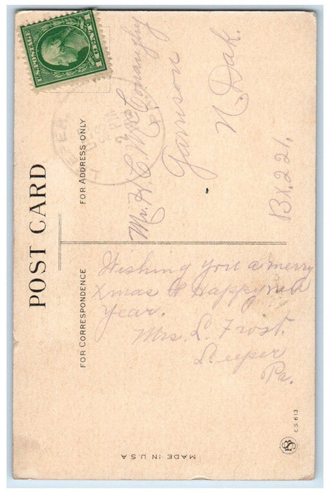 c1910's Christmas December 25 Book Holly Berries Leefer Pennsylvania PA Postcard