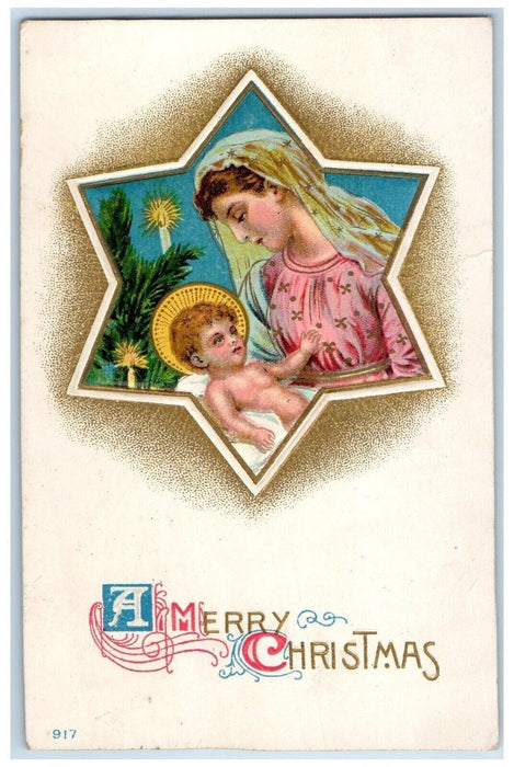 1917 Christmas Tree Candle Lights Religious Embossed Freeport IL Posted Postcard