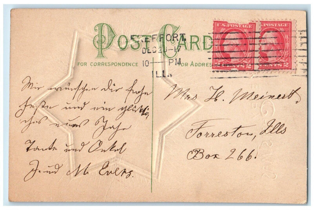 1917 Christmas Tree Candle Lights Religious Embossed Freeport IL Posted Postcard