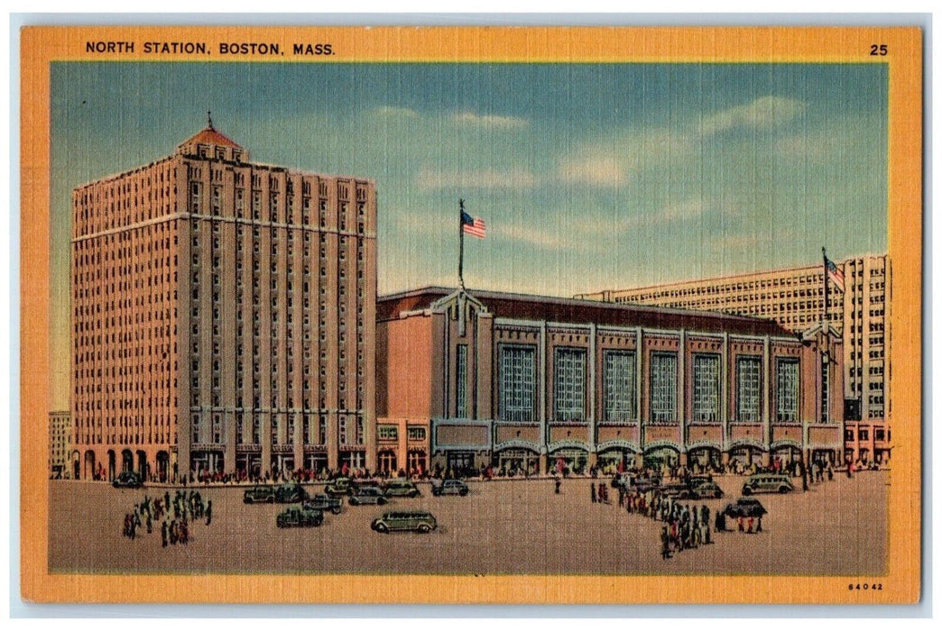c1940 North Station Causeway Street Train Classic Boston Massachusetts Postcard