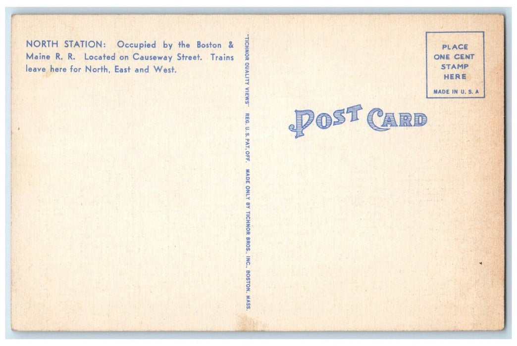 c1940 North Station Causeway Street Train Classic Boston Massachusetts Postcard