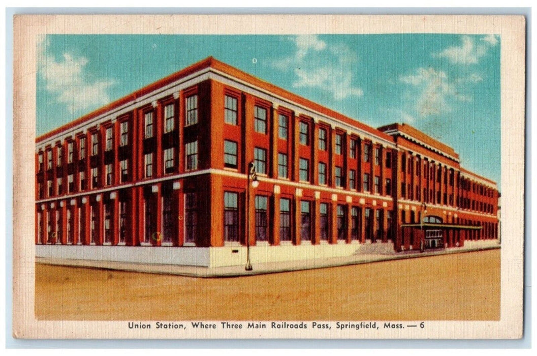 c1940 Union Station Three Main Railroads Pass Springfield Massachusetts Postcard