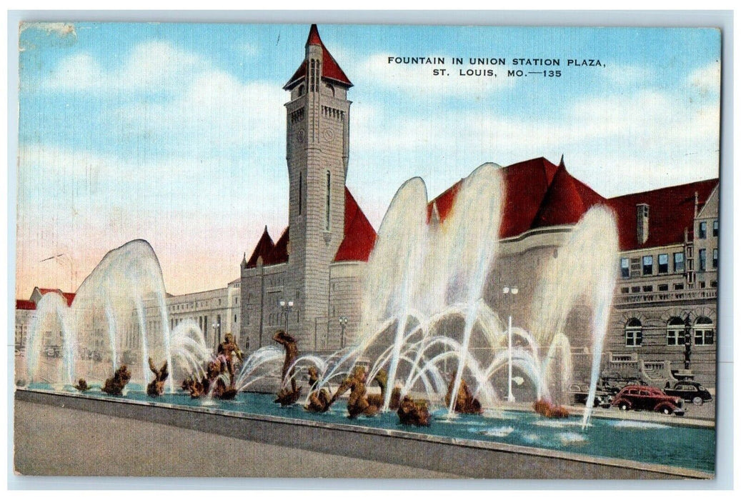 c1940 Fountain Union Station Plaza Exterior Building St. Louis Missouri Postcard