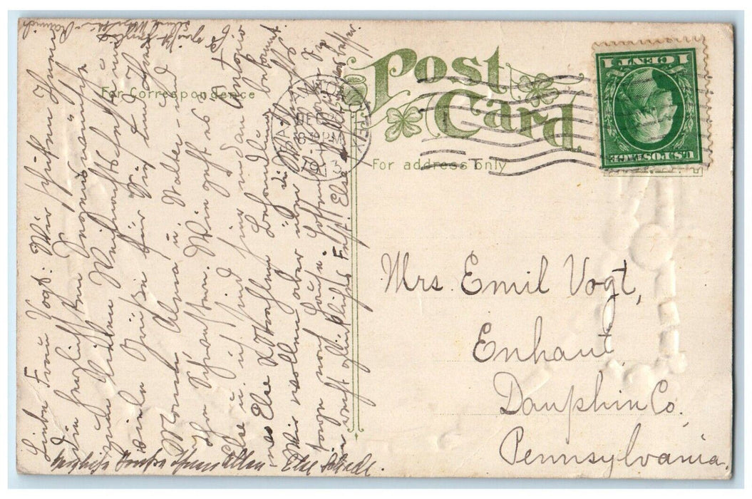 1913 Christmas Child Sleigh Winter Holly Berries San Antonio Texas TX Postcard