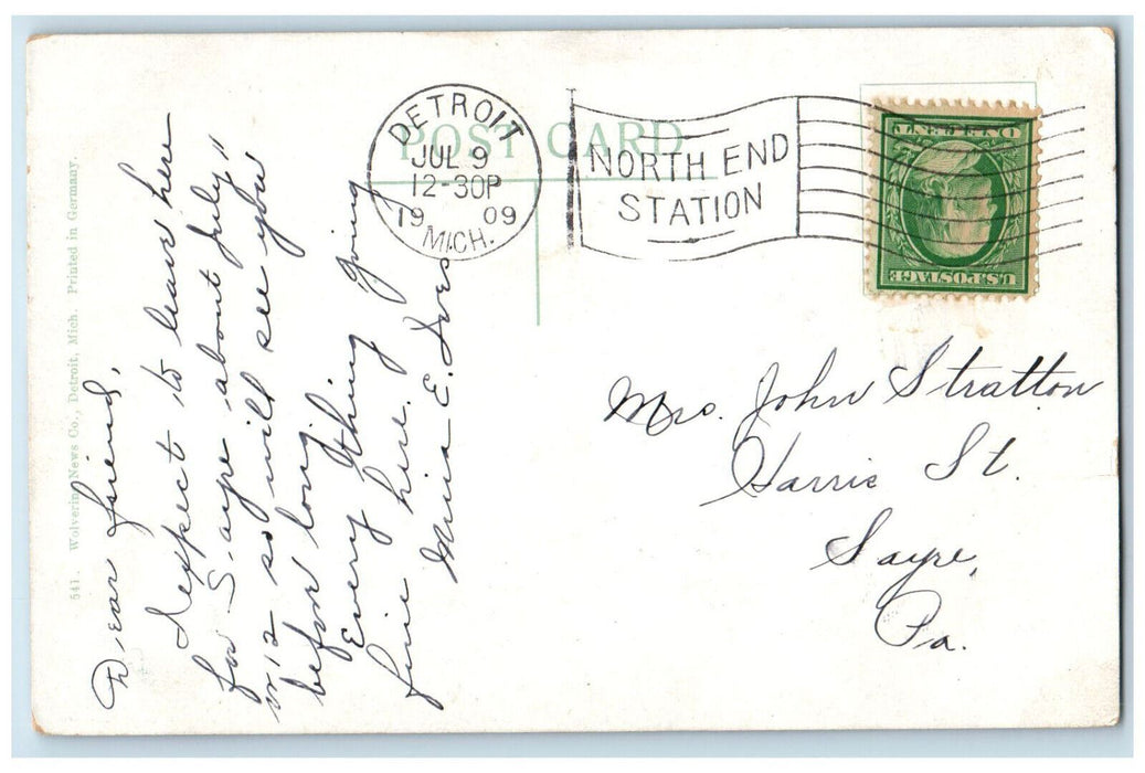 1909 Street Scene Jefferson Avenue Detroit Michigan MI Antique Posted Postcard