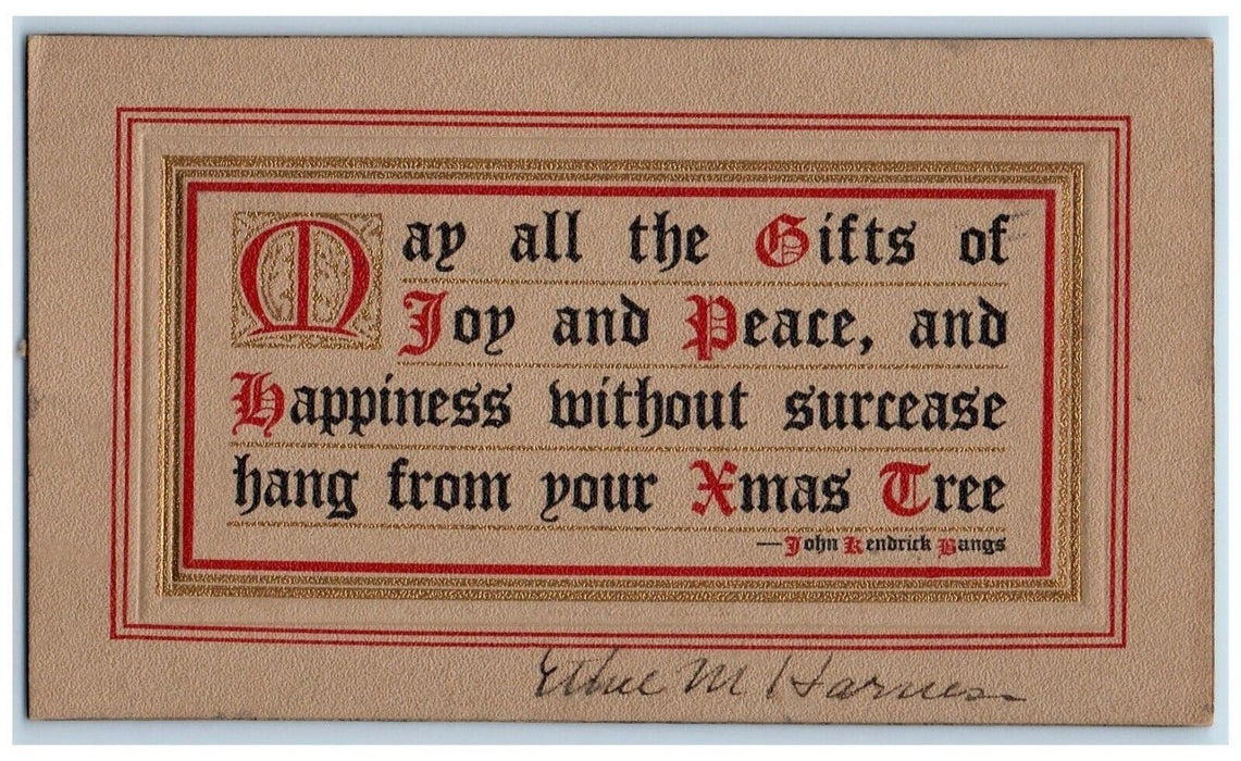 1910 Christmas Motto John Kendrick Bangs Minimalist Columbus Ohio OH Postcard