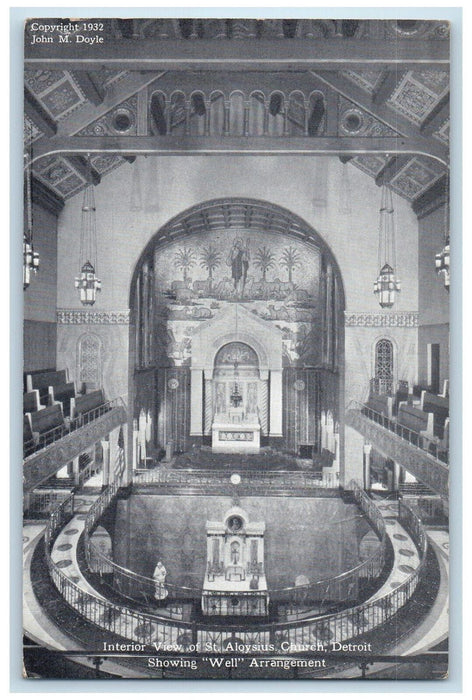 Interior View St. Aloysius Church Showing Well Arrangement Detroit MI Postcard