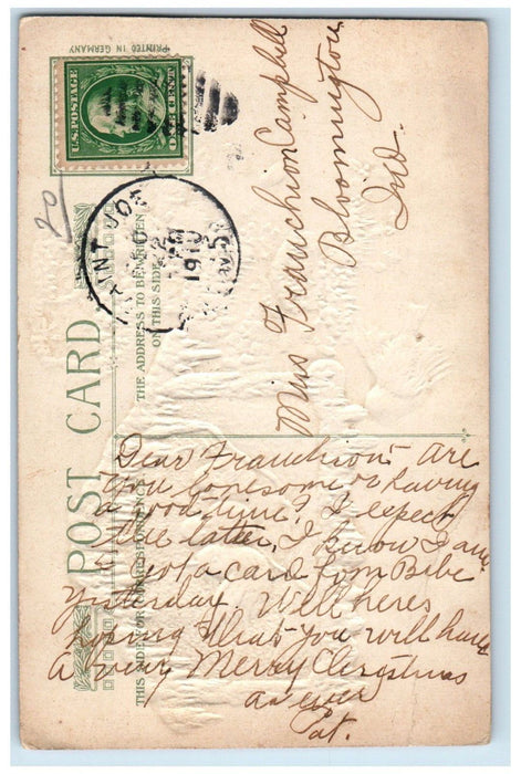 1910 Christmas Song Birds Holly Berries Winter Winsch Back Embossed Postcard
