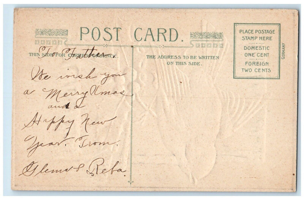 c1910's Christmas Song Bird Holly Berries Winter Winsch Back Embossed Postcard