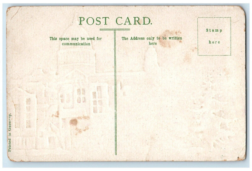 c1910's Christmas Tree Decorated House Church Embossed Unposted Antique Postcard