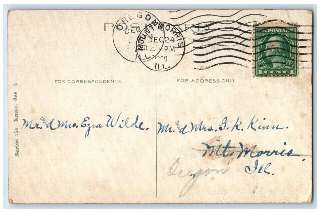 c1910's Merry Christmas Santa Claus Mount Morris Illinois IL Antique Postcard