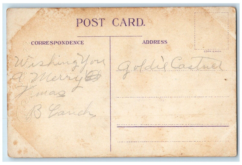 c1910's Christmas Greetings Man Going Back Home Winter Embossed Antique Postcard