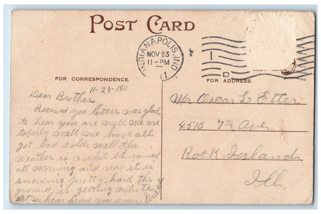 1911 Christmas Greetings Girl Holly Berries Winter Indianapolis IN Postcard