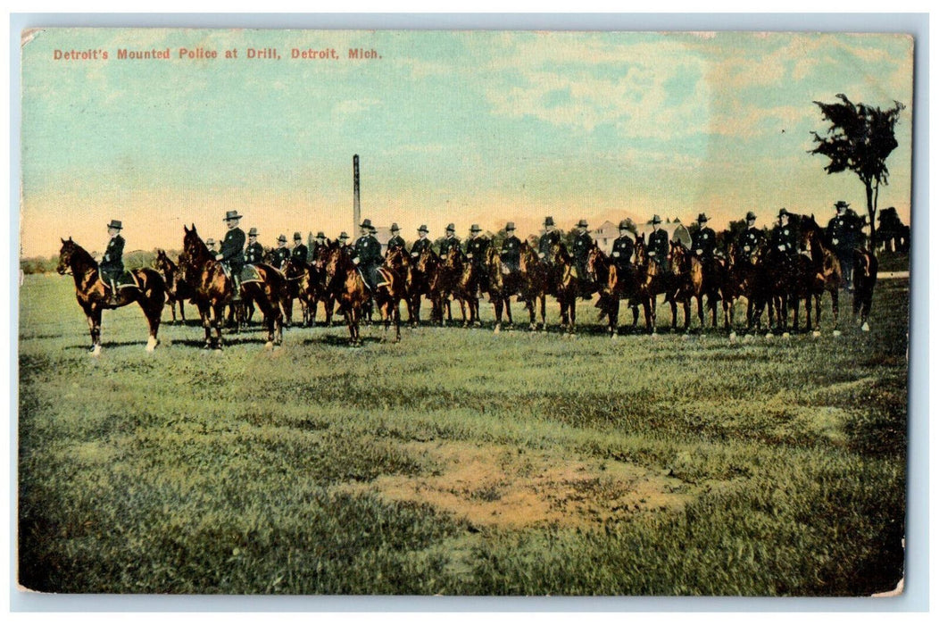 1910 Detroit's Mounted Police At Drill Michigan MI, Horse Riding Scene Postcard