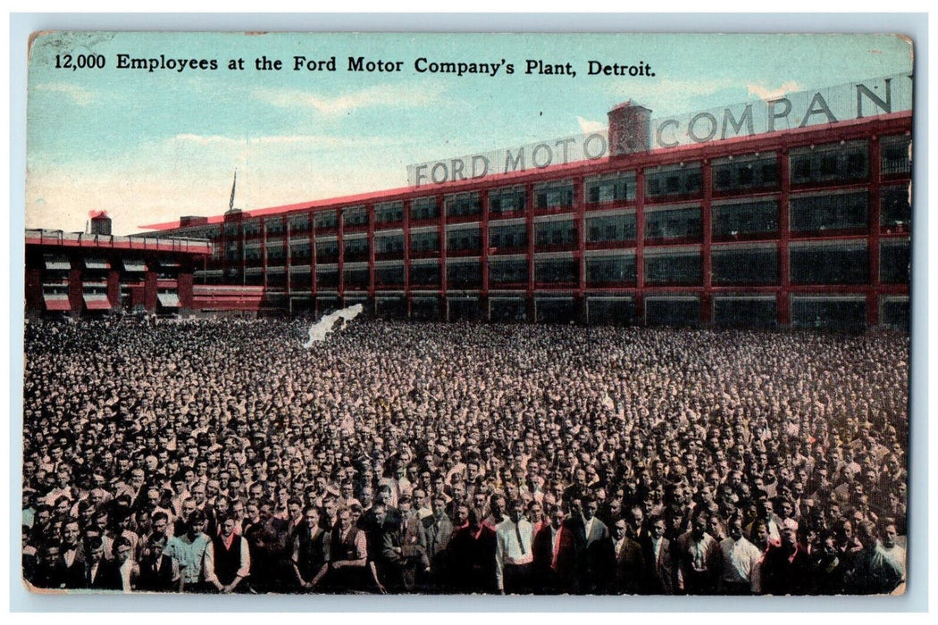 12,000 Employees At The Ford Motor Company's Detroit Michigan MI Postcard