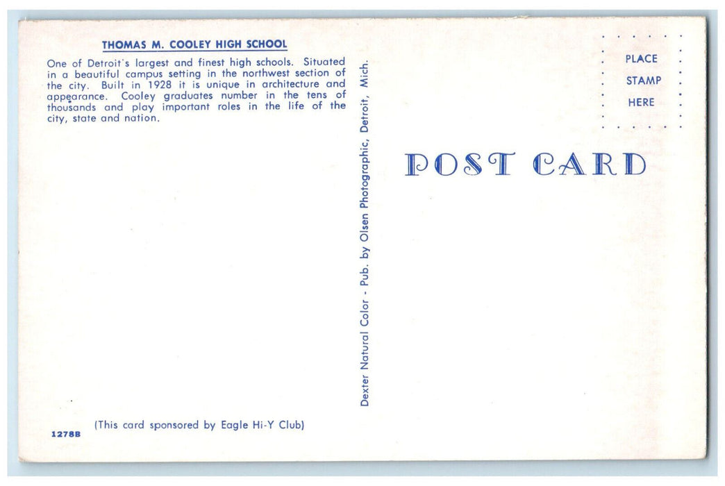 Thomas M. Cooley High School Front View Detroit Michigan MI Vintage Postcard