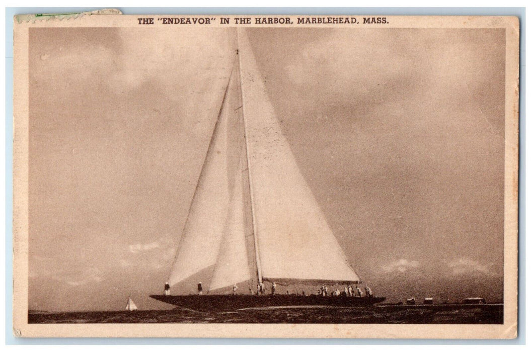 1941 The Endeavor In The Harbor Sailboat Marblehead Massachusetts MA Postcard