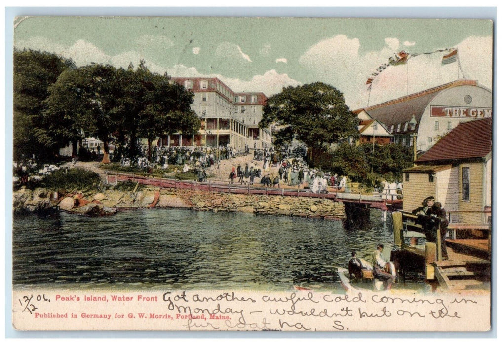 1906 View Of Peak's Island Water Front Maine ME, Sailboat Hotel Scene Postcard