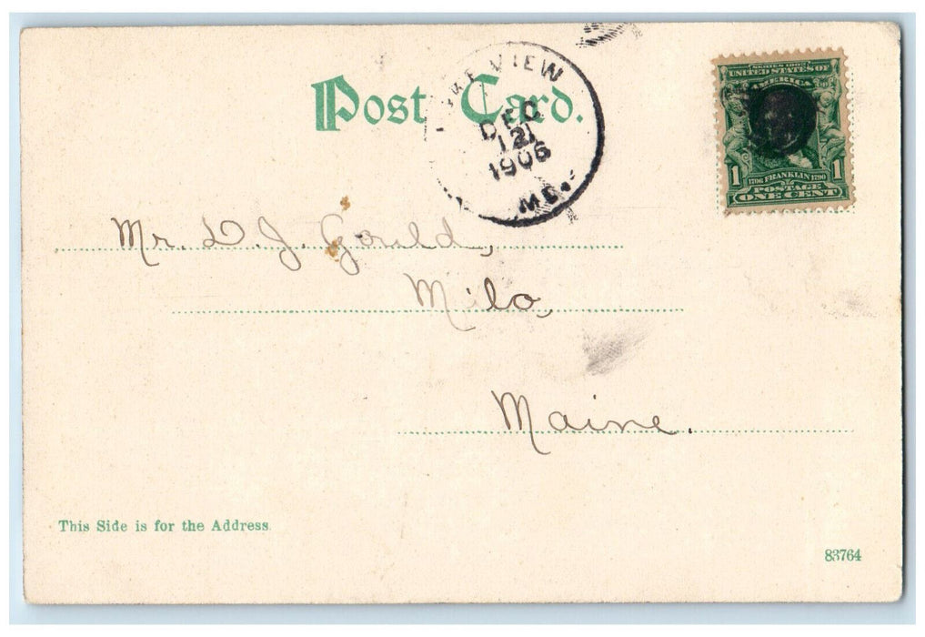 1906 View Of Peak's Island Water Front Maine ME, Sailboat Hotel Scene Postcard