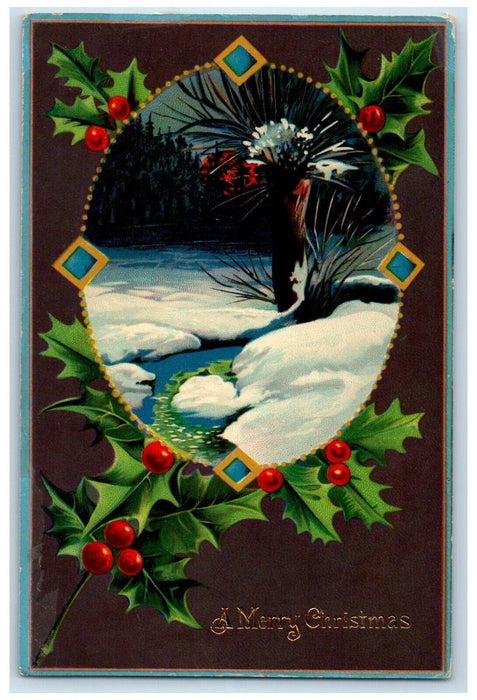 c1910's Christmas Holly Berries Winter Gel Carlisle Pennsylvania PA Postcard