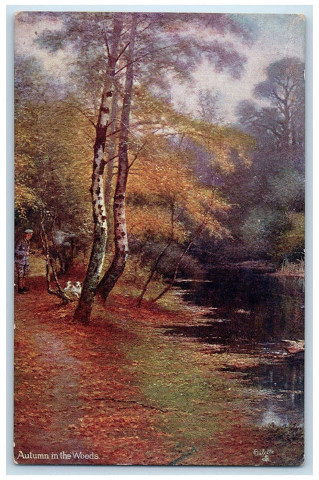 c1910 Autumn in the Woods Happy England Posted Oilette Tuck Art Postcard