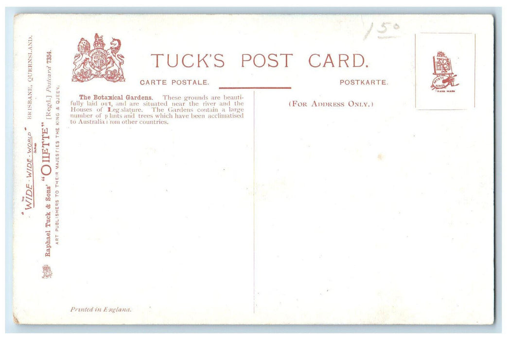 c1910 Brisbane Queensland Australia Botanical Gardens Oilette Tuck Art Postcard
