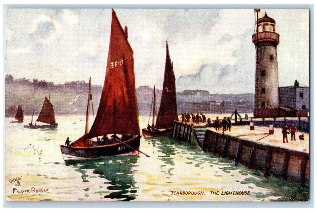 c1910 The Lighthouse Scarborough England Antique Oilette Tuck Art Postcard