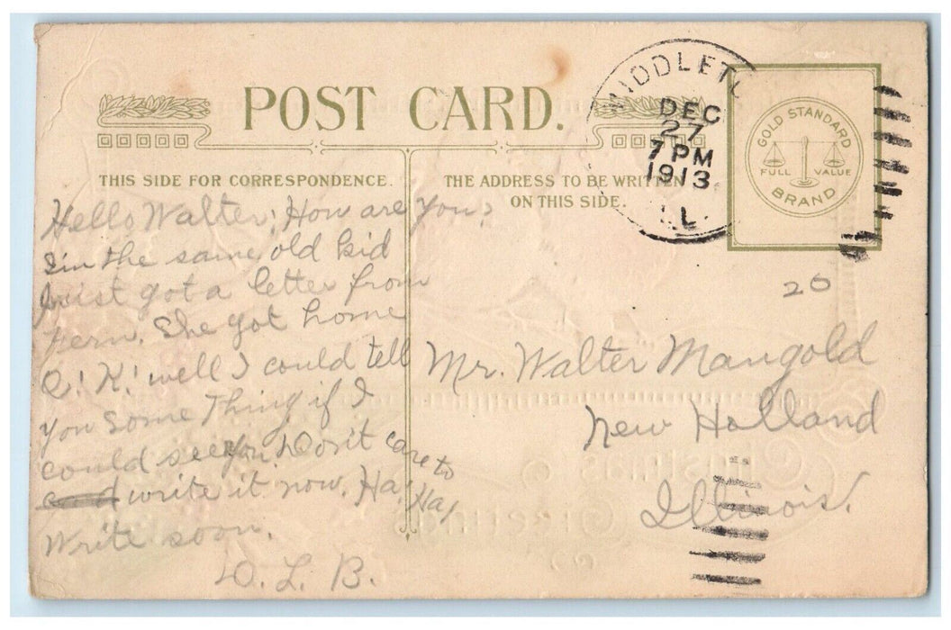 1913 Christmas Greetings Birds And Holly Berries Winter Winsch Back Postcard