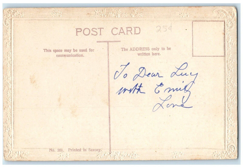c1910's Christmas Message Bird With Umbrella Mistletoe Embossed Antique Postcard