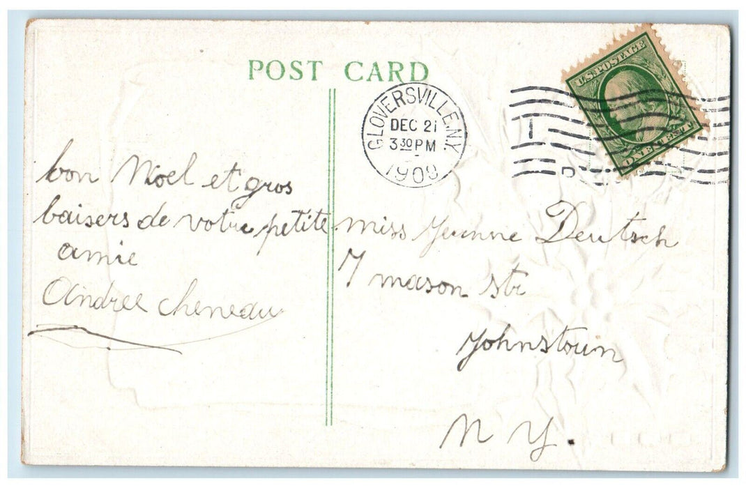 1909 Christmas Birds Winter Berries Ringing Bell Gloversville NY Posted Postcard