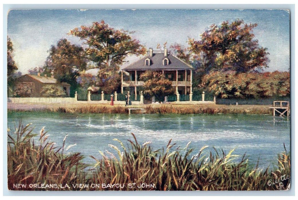 c1910 View on Bayou St. John New Orleans Louisiana LA Oilette Tuck Art Postcard