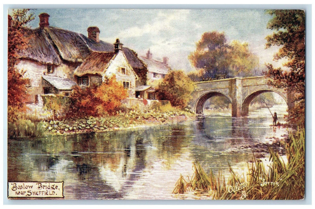 c1910 Baslow Bridge Near Sheffield Derbyshire England Oilette Tuck Art Postcard