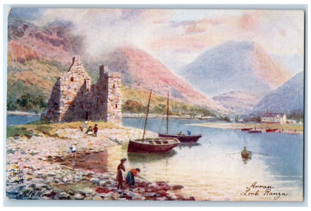 c1910 Arran Loch Ranza Boating Scene Scotland Oilette Tuck Art Postcard
