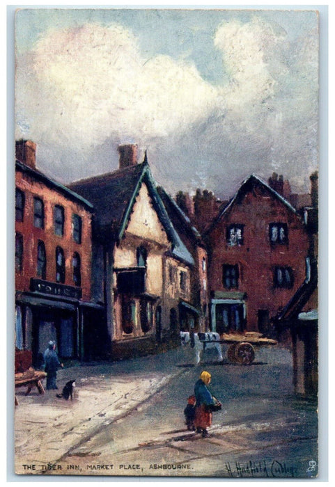 c1910 The Tiger Inn Market Place Ashbourne England Oilette Tuck Art Postcard