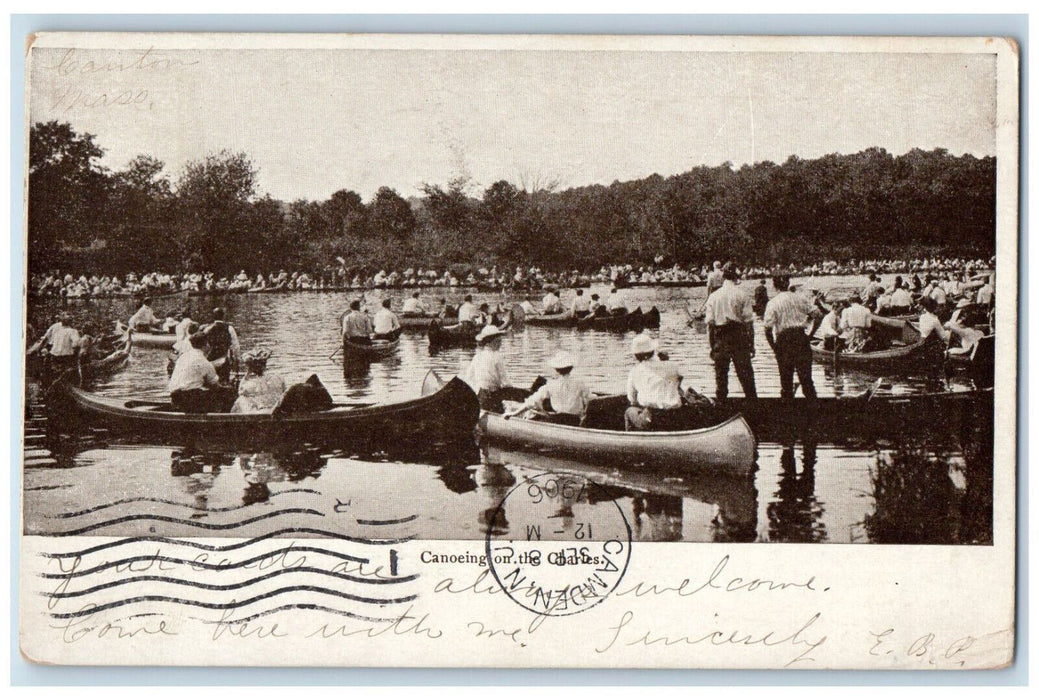 1906 Canoeing Scene On The Charles River Boston Massachusetts MA Postcard