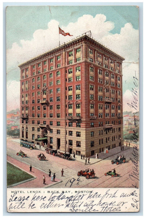 1908 Hotel Lenox Building Street Exterior Scene Boston Massachusetts MA Postcard