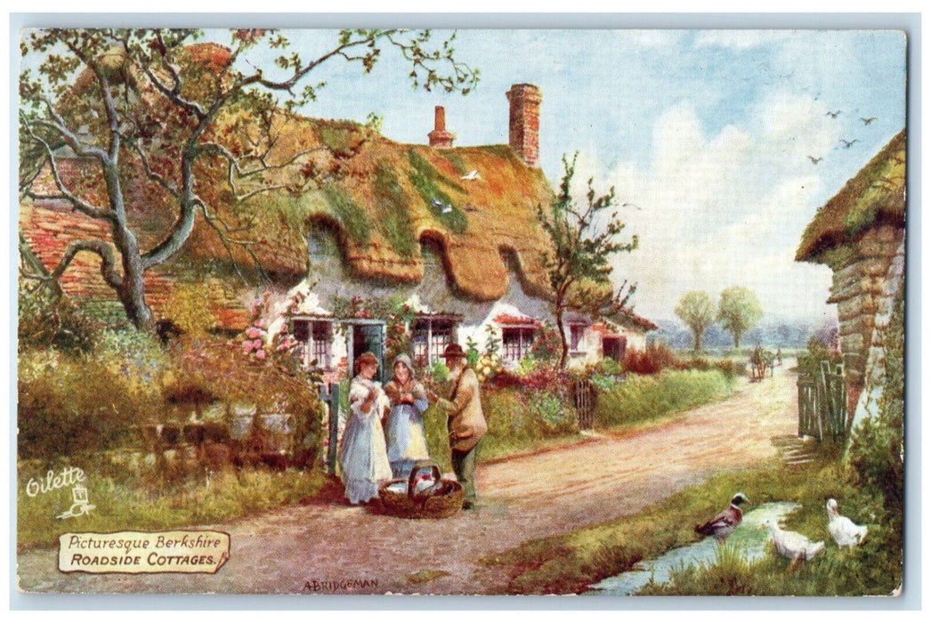 c1910 Picturesque Berkshire Roadside Cottages England Oilette Tuck Art Postcard