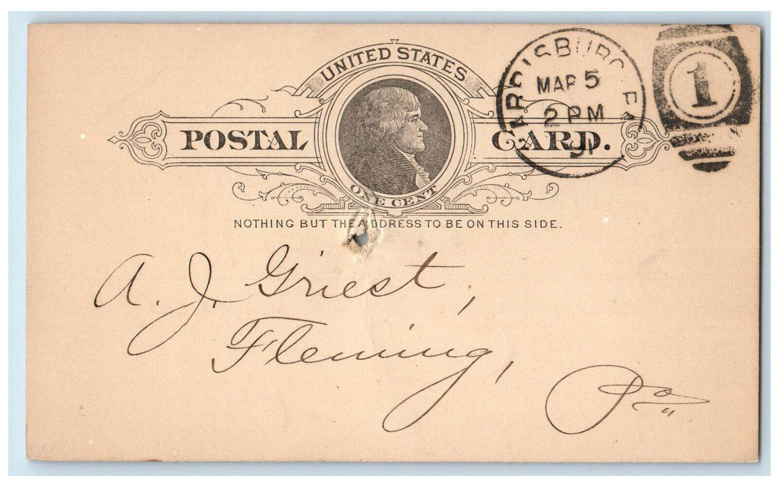 1891 The Harrisburg Provision Co. 1% Discount Harrisburg PA Postal Card