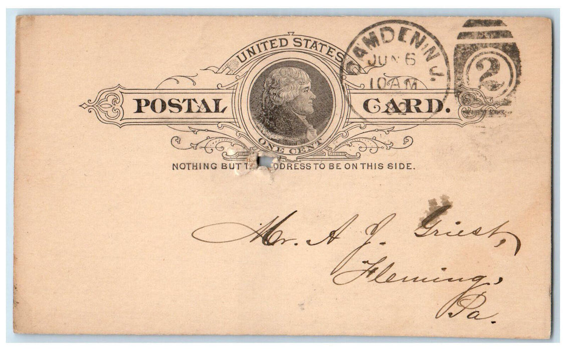 1892 Twenty Five of First Class Butter Camden New Jersey NJ Postal Card