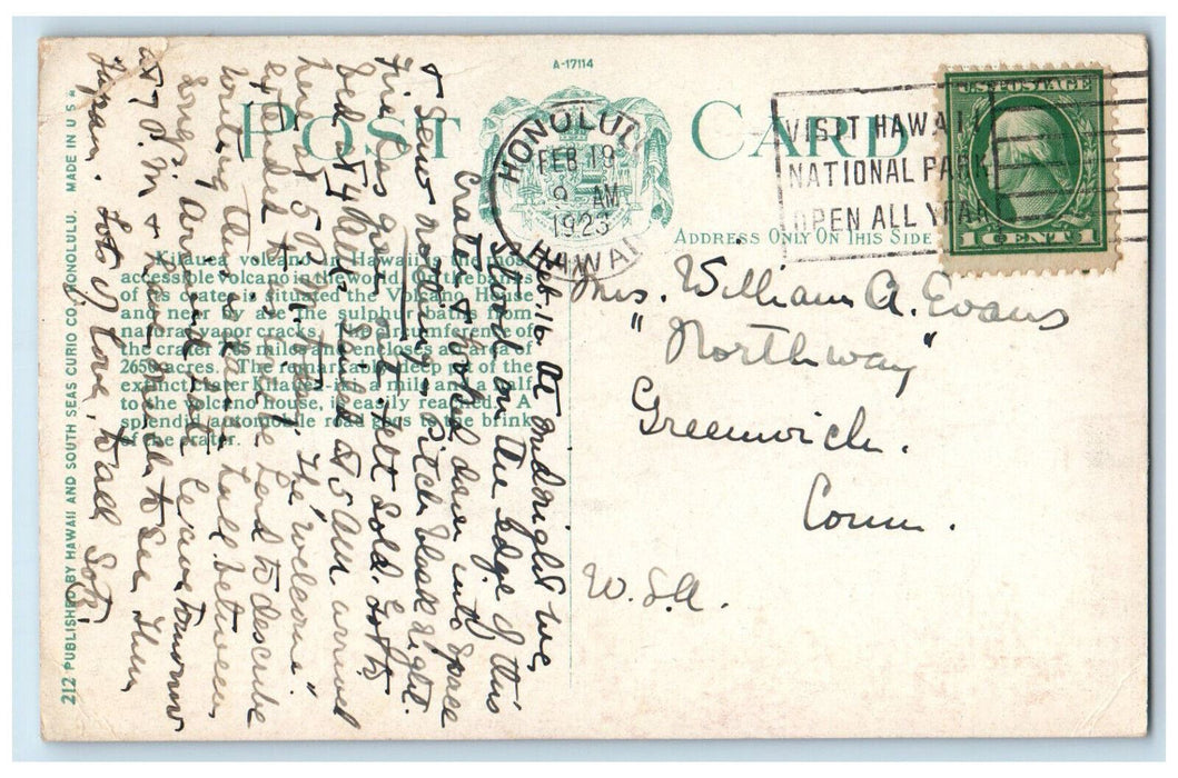 1923 Eruption Scene Of Active Volcano Of Kilauea Honolulu Hawaii HI Postcard