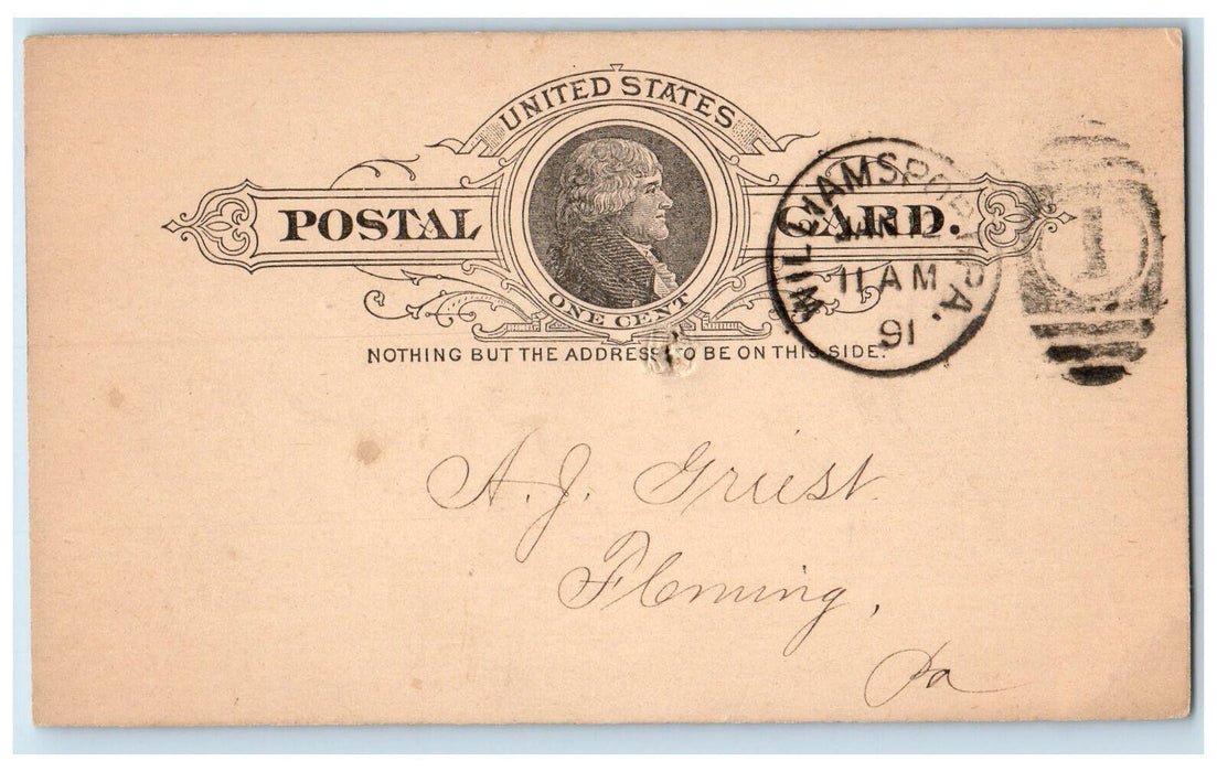 1891 Acme Oil Company Williamsort Pennsylvania PA Antique Postal Card